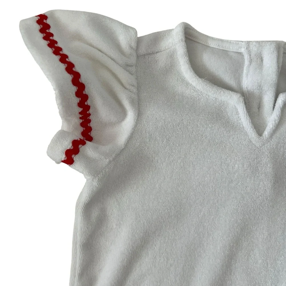 Janie and Jack Ric Rac Terry Swim Cover-Up in White with Red Details SZ‎ 12-18M